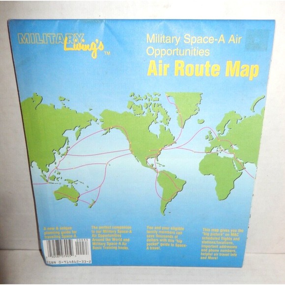 Vintage 1992 Military Air Route Map Space-A Air Opportunities Military Living's - Picture 1 of 3